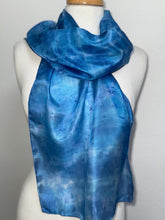 Load image into Gallery viewer, Hand Dyed Silk Neck Scarf in Blue Azure Light Navy by Designer Silk Artist
