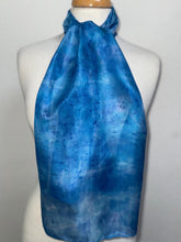 Load image into Gallery viewer, Hand Dyed Silk Neck Scarf in Blue Azure Light Navy by Designer Silk Artist
