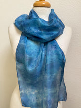 Load image into Gallery viewer, Hand Dyed Silk Neck Scarf in Blue Azure Light Navy by Designer Silk Artist
