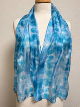 Load image into Gallery viewer, Hand Dyed Silk Neck Scarf in Blue Purple Navy White by Designer Silk Artist

