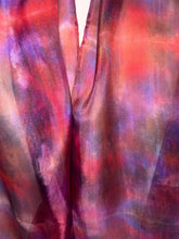 Load image into Gallery viewer, Hand Dyed Silk Neck Scarf in Cherry Red Lilac Blue by Designer Silk Artist
