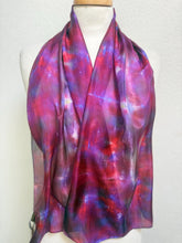 Load image into Gallery viewer, Hand Dyed Silk Neck Scarf in Purple Cerise Cobalt Navy by Designer Silk Artist
