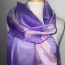 Load image into Gallery viewer, Bubbles Design Silk Long Scarf in Lilac : Hand Painted by Designer Silk Artist
