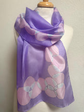Load image into Gallery viewer, Bubbles Design Silk Long Scarf in Lilac : Hand Painted by Designer Silk Artist
