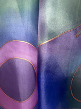 Load image into Gallery viewer, Abstract Design Silk Long Scarf in Purple Green Blue Pink Copper : Hand Painted by Designer Silk Artist
