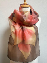 Load image into Gallery viewer, Flames Design Long Scarf in Shades of Brown : Hand Painted Silk
