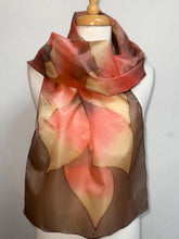 Load image into Gallery viewer, Flames Design Long Scarf in Shades of Brown : Hand Painted Silk
