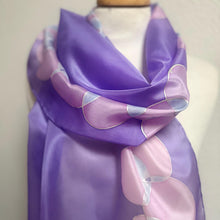 Load image into Gallery viewer, Bubbles Design Silk Long Scarf in Lilac : Hand Painted by Designer Silk Artist
