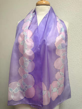 Load image into Gallery viewer, Bubbles Design Silk Long Scarf in Lilac : Hand Painted by Designer Silk Artist
