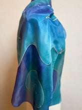 Load image into Gallery viewer, Abstract Design Silk Long Scarf in Shades of Blues : Hand Painted by Designer Silk Artist
