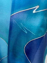 Load image into Gallery viewer, Abstract Design Silk Long Scarf in Shades of Blues : Hand Painted by Designer Silk Artist
