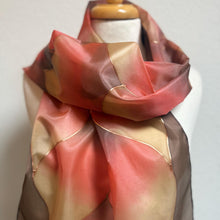 Load image into Gallery viewer, Flames Design Long Scarf in Shades of Brown : Hand Painted Silk
