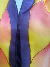 Load image into Gallery viewer, Flames Design Hand Painted Silk Neck Scarf in Purple Fiery Shades by Designer Silk Artist
