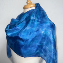 Load image into Gallery viewer, Hand Dyed Square Silk Scarf in Shades of Blue by Designer Silk Artist
