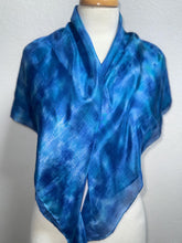Load image into Gallery viewer, Hand Dyed Square Silk Scarf in Shades of Blue by Designer Silk Artist
