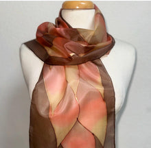 Load image into Gallery viewer, Flames Design Hand Painted Silk Neck Scarf in Brown Terracotta Copper by Designer Silk Artist
