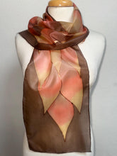 Load image into Gallery viewer, Flames Design Hand Painted Silk Neck Scarf in Brown Terracotta Copper by Designer Silk Artist
