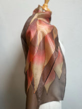 Load image into Gallery viewer, Flames Design Hand Painted Silk Neck Scarf in Brown Terracotta Copper by Designer Silk Artist

