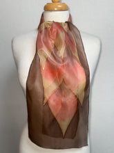 Load image into Gallery viewer, Flames Design Hand Painted Silk Neck Scarf in Brown Terracotta Copper by Designer Silk Artist
