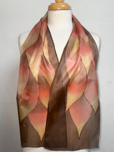 Load image into Gallery viewer, Flames Design Hand Painted Silk Neck Scarf in Brown Terracotta Copper by Designer Silk Artist
