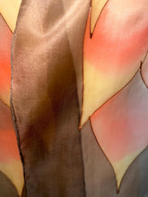 Load image into Gallery viewer, Flames Design Hand Painted Silk Neck Scarf in Brown Terracotta Copper by Designer Silk Artist

