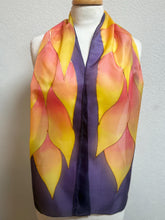 Load image into Gallery viewer, Flames Design Hand Painted Silk Neck Scarf in Purple Fiery Shades by Designer Silk Artist

