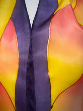Load image into Gallery viewer, Flames Design Hand Painted Silk Neck Scarf in Purple Fiery Shades by Designer Silk Artist
