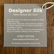 Load image into Gallery viewer, Flames Design Hand Painted Silk Neck Scarf in Purple Fiery Shades by Designer Silk Artist
