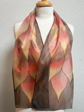 Load image into Gallery viewer, Flames Design Hand Painted Silk Neck Scarf in Brown Terracotta Copper by Designer Silk Artist
