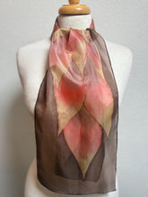 Load image into Gallery viewer, Flames Design Hand Painted Silk Neck Scarf in Brown Terracotta Copper by Designer Silk Artist
