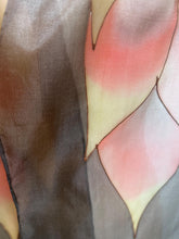 Load image into Gallery viewer, Flames Design Hand Painted Silk Neck Scarf in Brown Terracotta Copper by Designer Silk Artist
