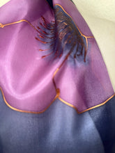Load image into Gallery viewer, Poppies Design Hand Painted Silk Small Neck Scarf in Dark Navy and Blavk Cherry by Designer Silk Artist
