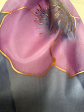 Load image into Gallery viewer, Poppies Design Hand Painted Silk Small Neck Scarf in Dark Navy and Blavk Cherry by Designer Silk Artist
