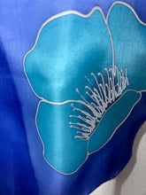 Load image into Gallery viewer, Poppies Design Hand Painted Silk Small Neck Scarf in Turquoise Ultramarine by Designer Silk Artist
