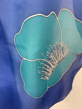 Load image into Gallery viewer, Poppies Design Hand Painted Silk Small Neck Scarf in Turquoise Ultramarine by Designer Silk Artist
