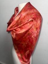 Load image into Gallery viewer, Hand Dyed Square Silk Scarf in Shades of Red Pink Coral Tan by Designer Silk Artist
