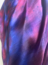 Load image into Gallery viewer, Hand Dyed Square Silk Scarf in Shades of Blue Burgundy Purple by Designer Silk Artist
