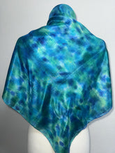 Load image into Gallery viewer, Hand Dyed Square Silk Scarf in Shades of Teal Blue Navy Apple Green by Designer Silk Artist
