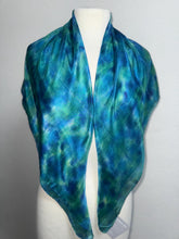Load image into Gallery viewer, Hand Dyed Square Silk Scarf in Shades of Teal Blue Navy Apple Green by Designer Silk Artist
