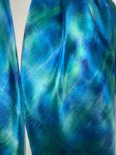 Load image into Gallery viewer, Hand Dyed Square Silk Scarf in Shades of Teal Blue Navy Apple Green by Designer Silk Artist
