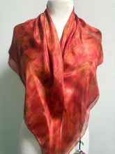 Load image into Gallery viewer, Hand Dyed Square Silk Scarf in Autumn Shades by Designer Silk Artist
