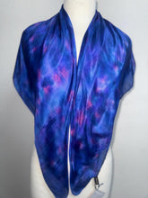 Load image into Gallery viewer, Hand Dyed Square Silk Scarf in Shades of Cobalt Blue Pink by Designer Silk Artist
