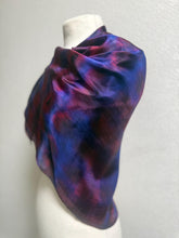 Load image into Gallery viewer, Hand Dyed Square Silk Scarf in Shades of Blue Burgundy Purple by Designer Silk Artist
