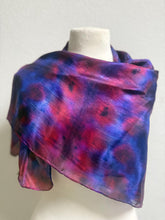 Load image into Gallery viewer, Hand Dyed Square Silk Scarf in Shades of Blue Burgundy Purple by Designer Silk Artist

