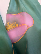 Load image into Gallery viewer, Poppies Design Long Scarf : Hand Painted Silk in Pink Light Emerald by Designer Silk Artist
