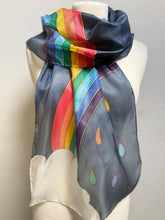Load image into Gallery viewer, Rainbow Design Silk Long Scarf in Shades of Blues : Hand Painted by Designer Silk Artist

