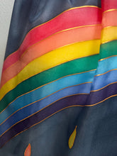 Load image into Gallery viewer, Rainbow Design Silk Long Scarf in Shades of Blues : Hand Painted by Designer Silk Artist
