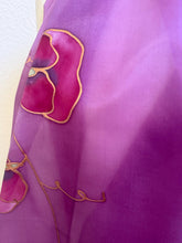 Load image into Gallery viewer, Sweet Peas Design X Long Silk Scarf : Hand Painted Silk in Clover Pink Red Navy
