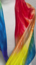 Load and play video in Gallery viewer, Hand Dyed Square Silk Scarf in Multicolour Rainbow
