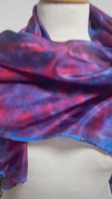 Load and play video in Gallery viewer, Hand Dyed Square Silk Scarf in Blues Dark Red
